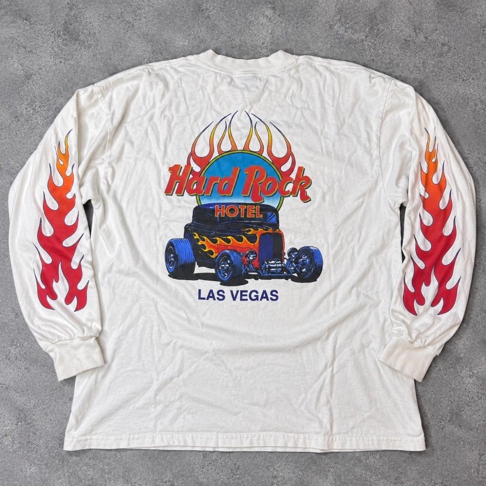 Vintage Hard Rock Hotel Las Vegas Flame Long Sleeve Shirt XL Hot Rod Y2K